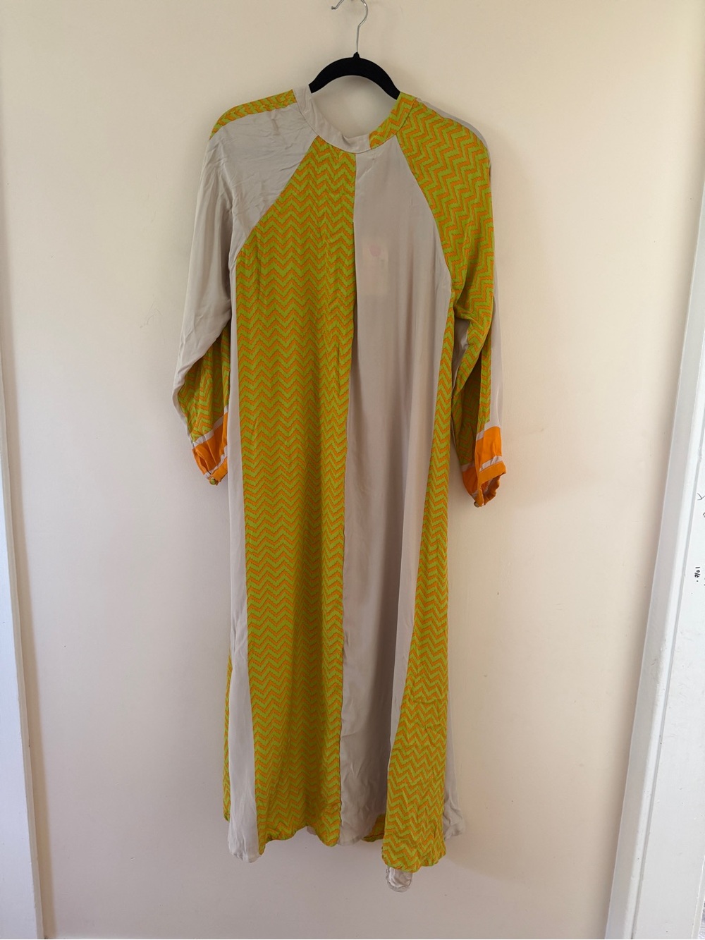 Natalie Martin Fiore Silk Lime Green/Tangerine Zigzag Print Maxi Dress NWT XS - Picture 3 of 9